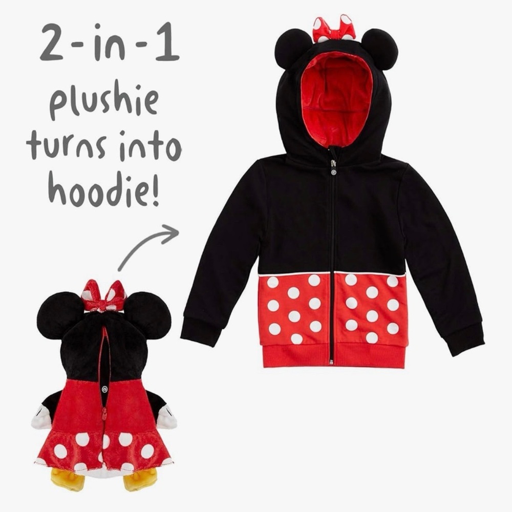 Disney Kids Hooded Plush Minnie-Inspired Jacket - Black & Red